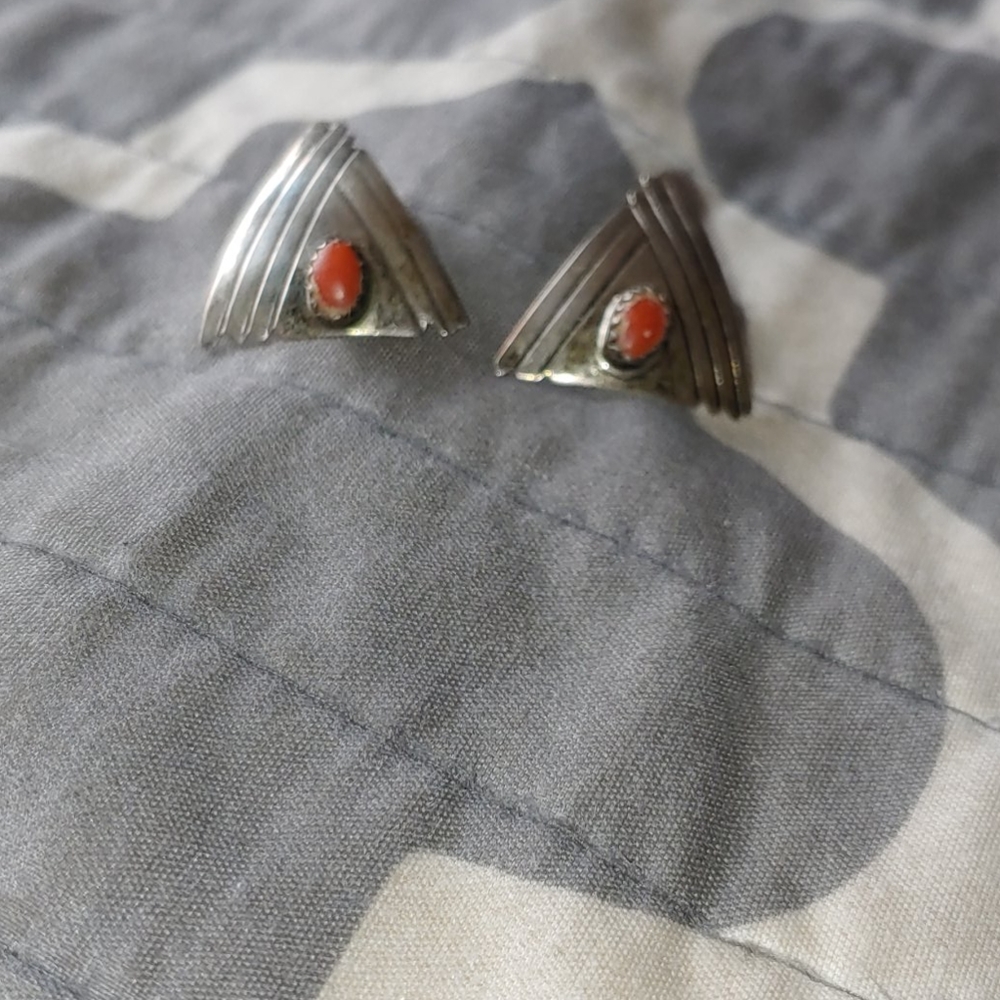 Hand made silver and coral earrings